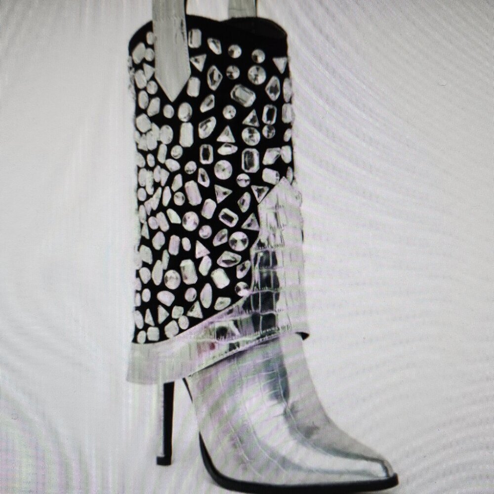 Lauren Lorraine "Hana" Silver/Black Embellished Boots. NIB. Size 7.5